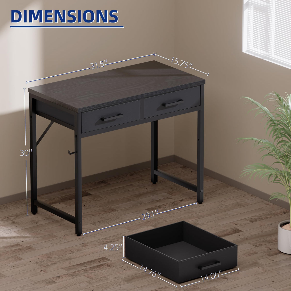 Pamray S11 80cm Computer Desk with 2 Drawers White