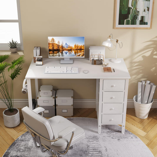 Lufeiya Computer Writing Desk 4 Fabric Drawers 100cm Warm White