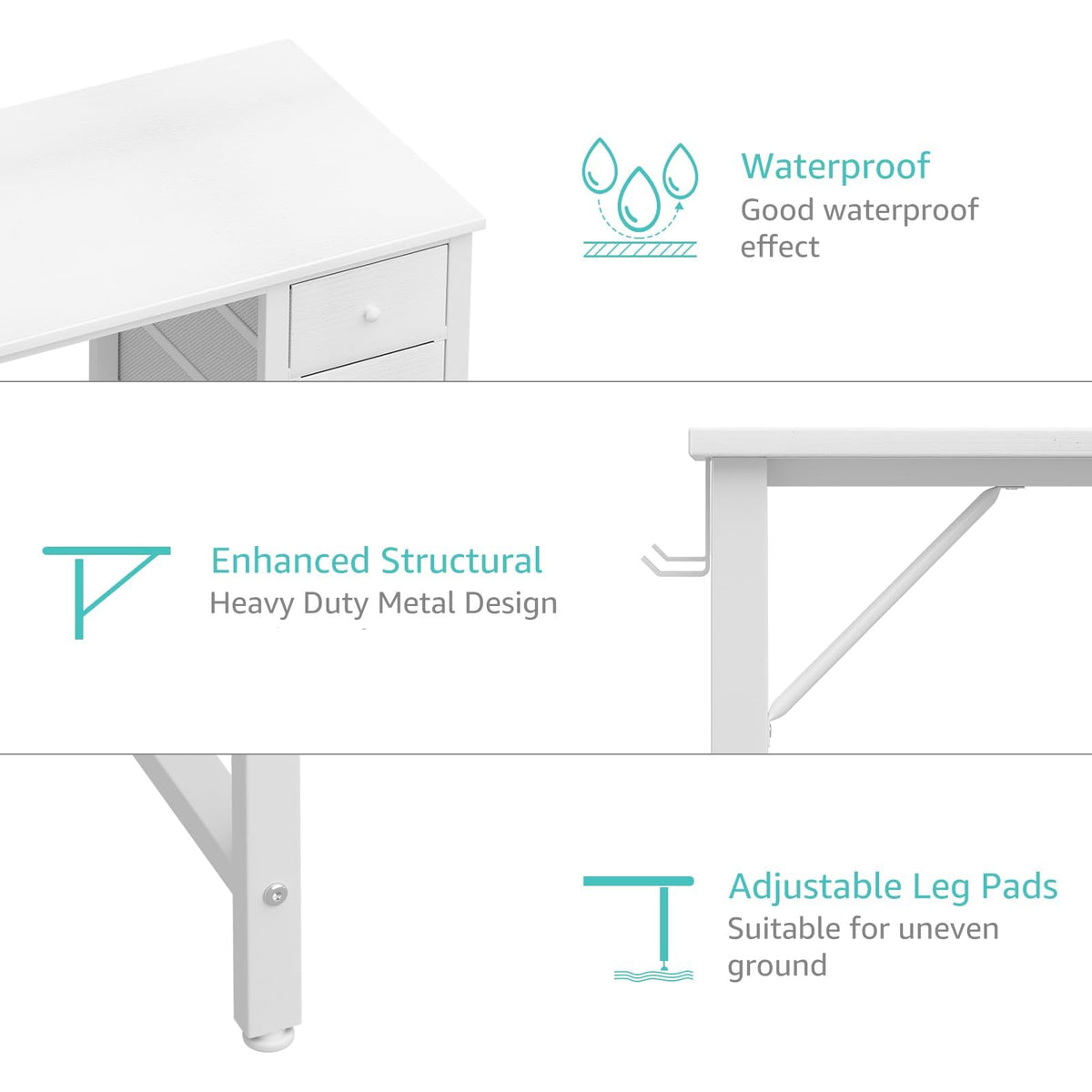 Lufeiya Computer Writing Desk 4 Fabric Drawers 100cm Warm White
