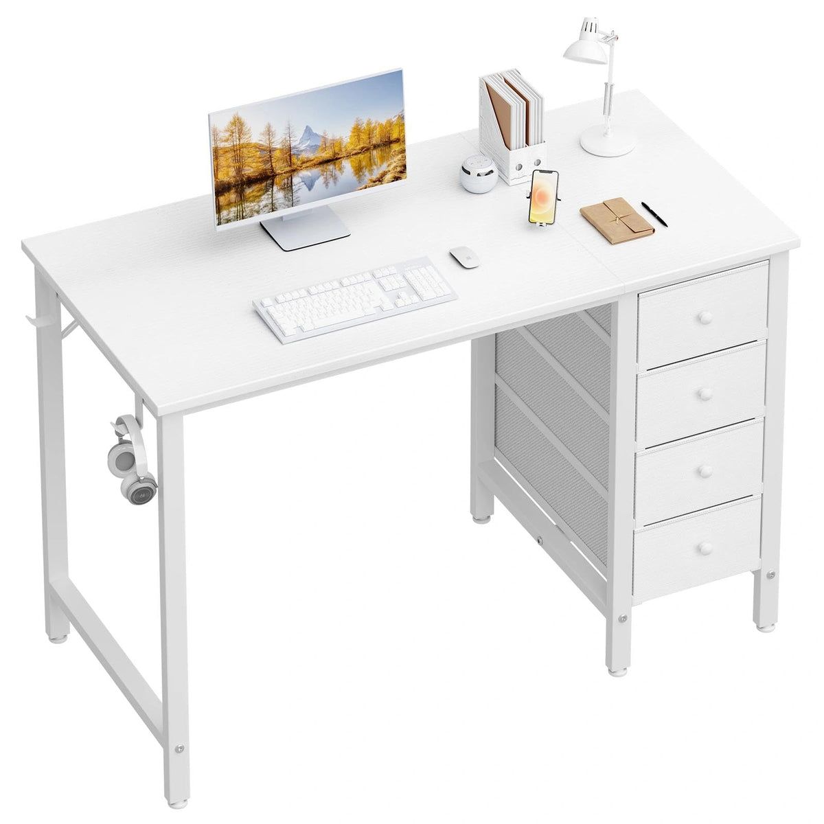 Lufeiya Computer Writing Desk 4 Fabric Drawers 100cm Warm White