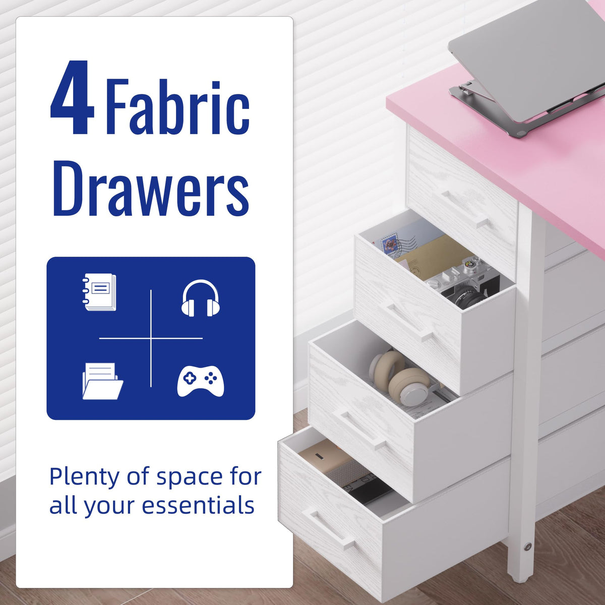Pamray S12 80cm Computer Desk with 4 Drawers White