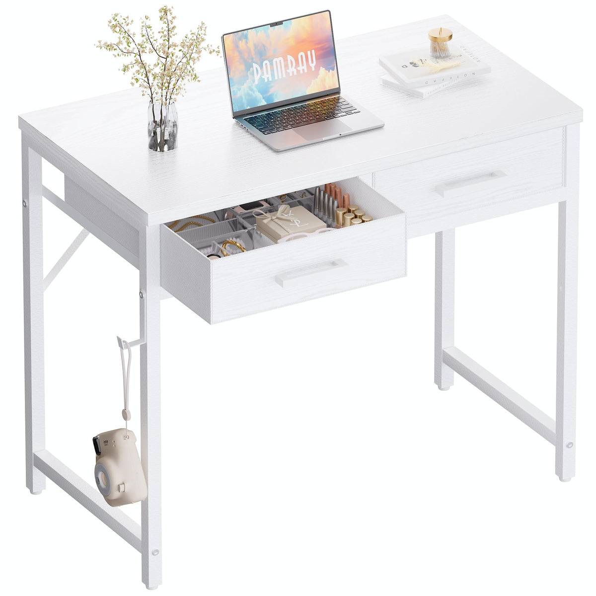 Pamray S11 80cm Computer Desk with 2 Drawers White