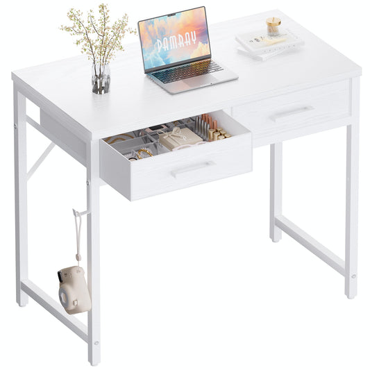 Pamray S11 80cm Computer Desk with 2 Drawers White