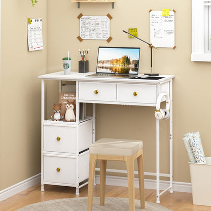 DNZ006BAI Small Computer Desk with 4 Fabric Drawers 85.1cm White