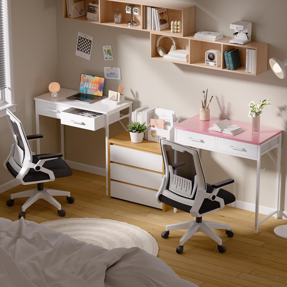 Pamray S11 80cm Computer Desk with 2 Drawers White