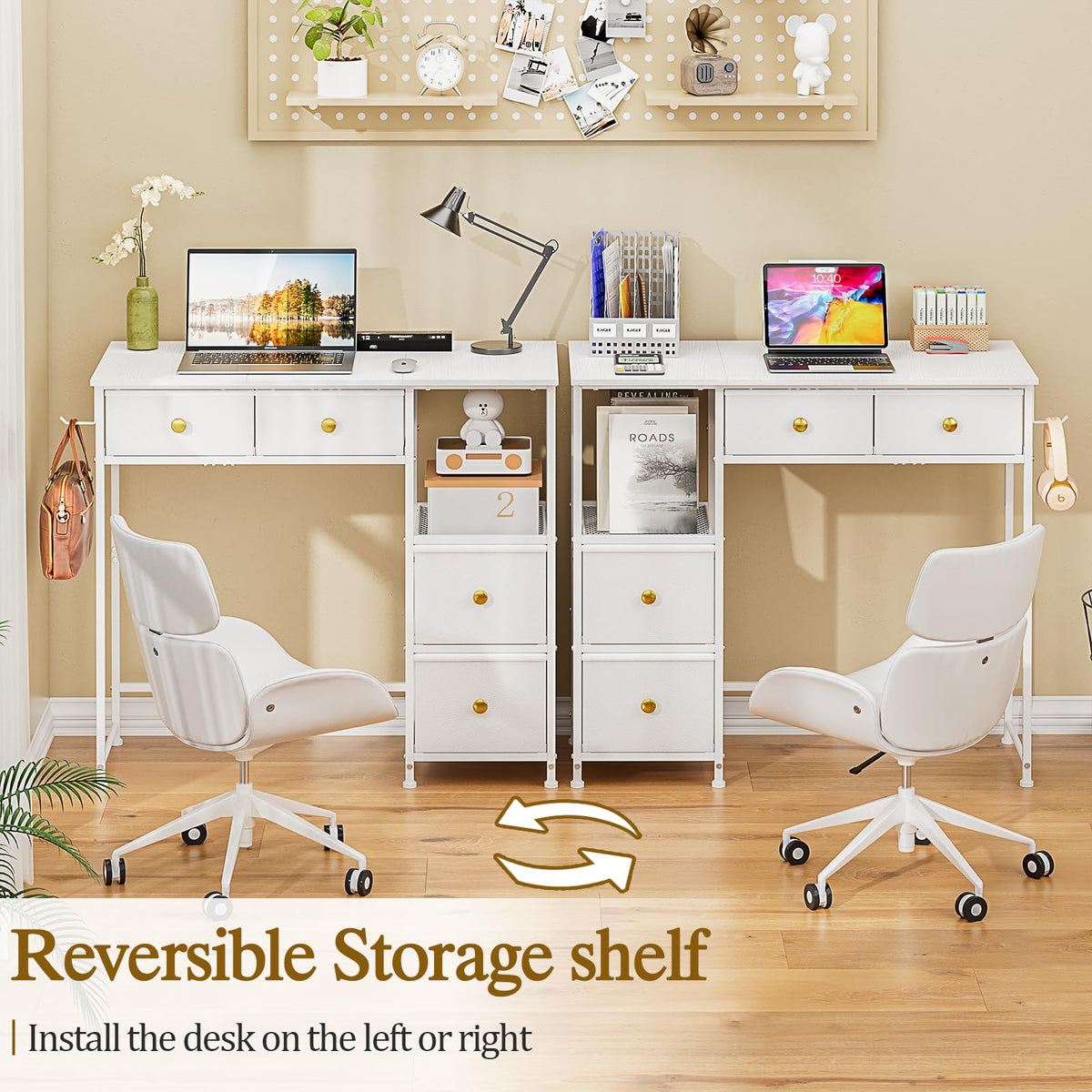 DNZ006BAI Small Computer Desk with 4 Fabric Drawers 85.1cm White