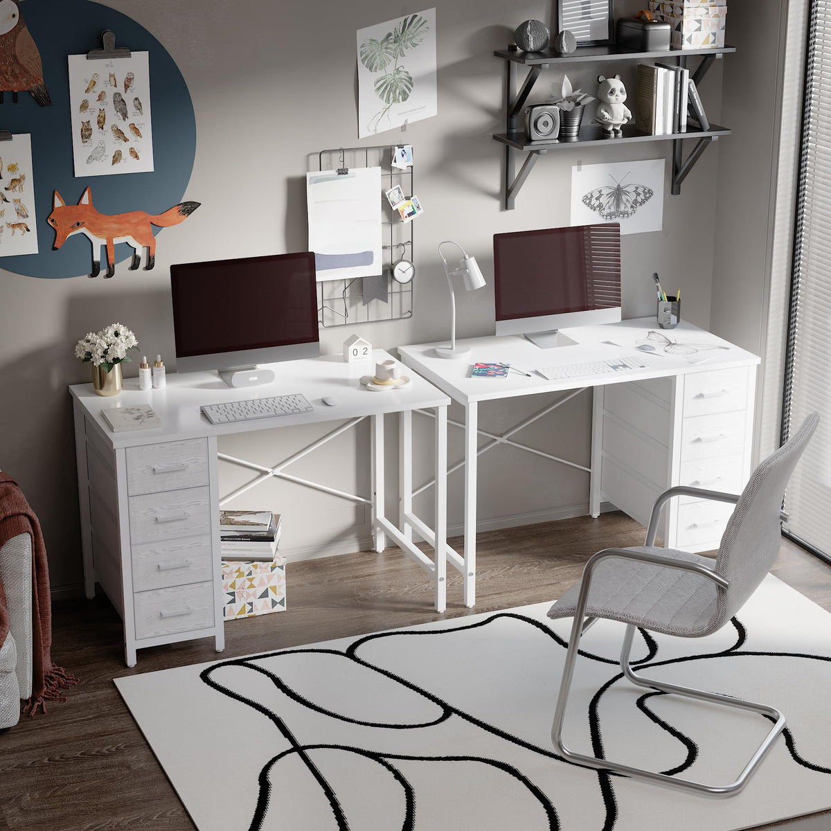 Pamray S12 80cm Computer Desk with 4 Drawers White