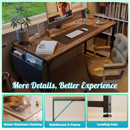 Computer Desk with Fabric Storage Bag 140cm Rustic Brown