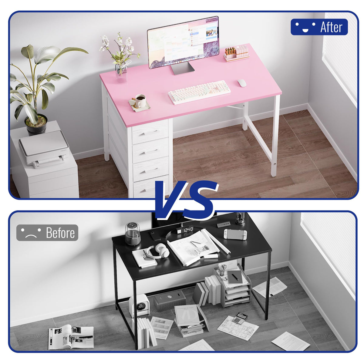 Pamray S12 80cm Computer Desk with 4 Drawers White