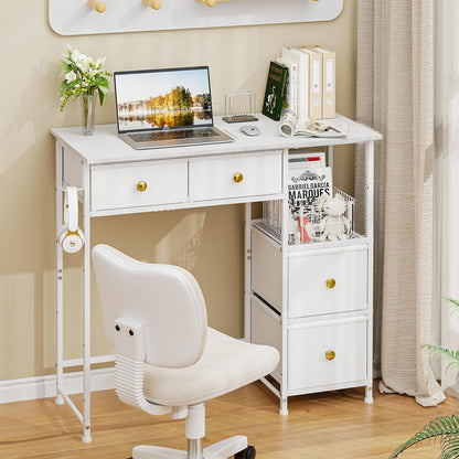 DNZ006BAI Small Computer Desk with 4 Fabric Drawers 85.1cm White