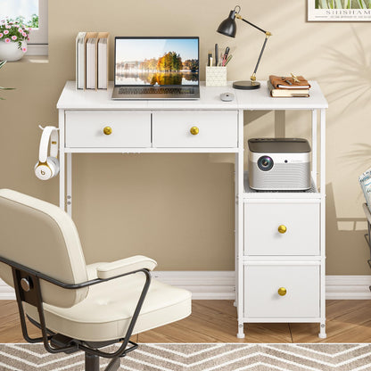 DNZ006BAI Small Computer Desk with 4 Fabric Drawers 85.1cm White