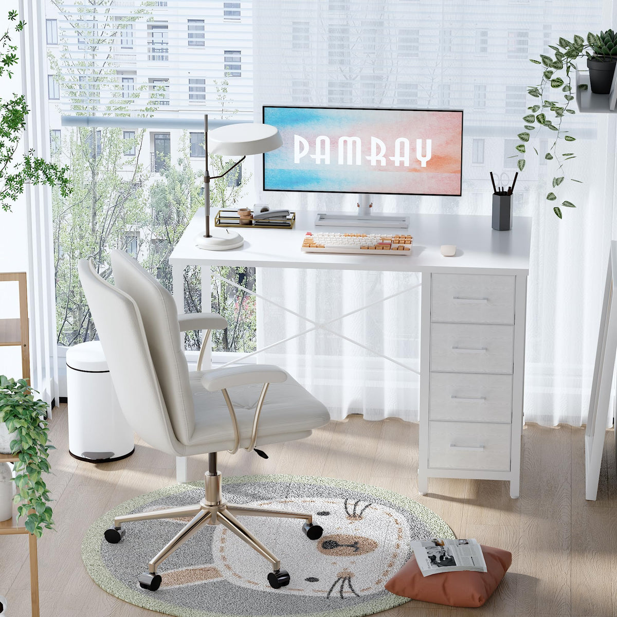 Pamray S12 80cm Computer Desk with 4 Drawers White