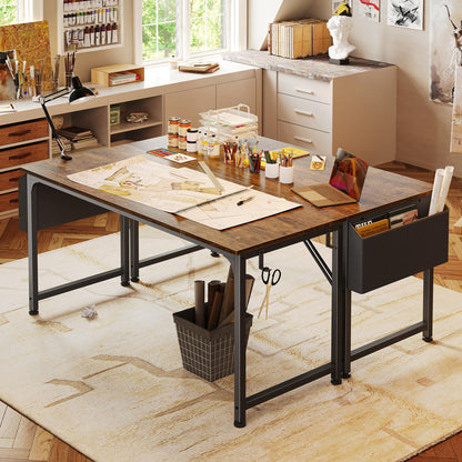 Computer Desk with Fabric Storage Bag 140cm Rustic Brown