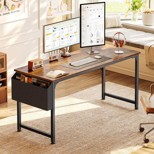 Computer Desk with Fabric Storage Bag 140cm Rustic Brown