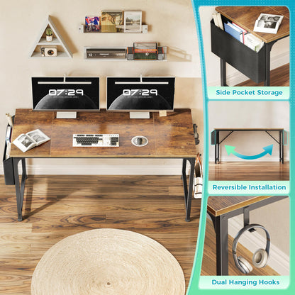 Computer Desk with Fabric Storage Bag 140cm Rustic Brown