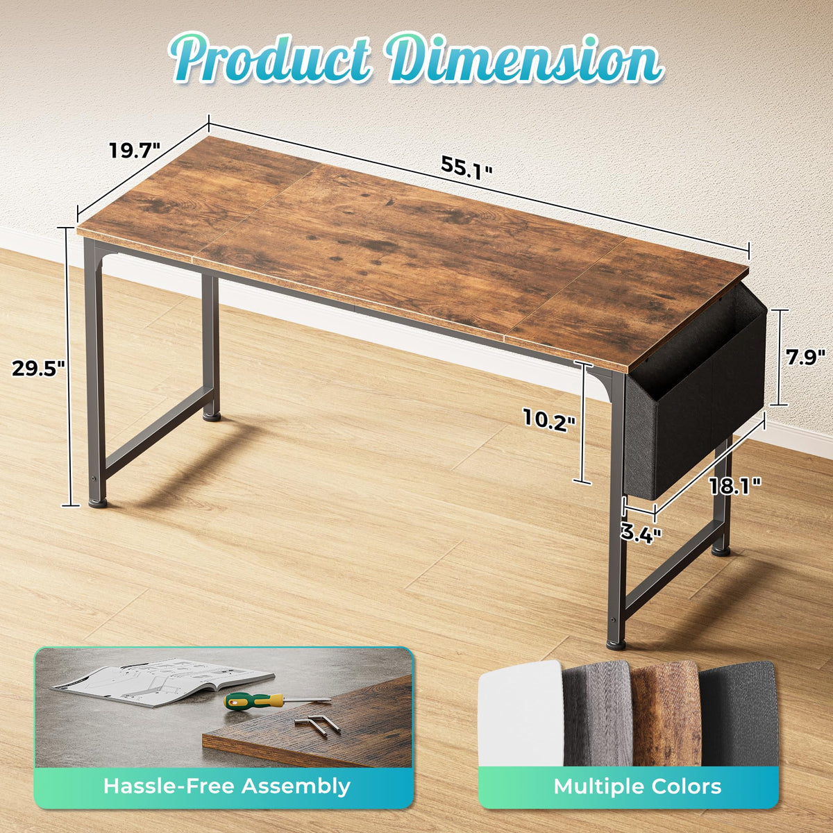 Computer Desk with Fabric Storage Bag 140cm Rustic Brown
